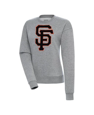 Antigua Women's Heather Gray San Francisco Giants Victory Chenille Pullover Sweatshirt In Multi