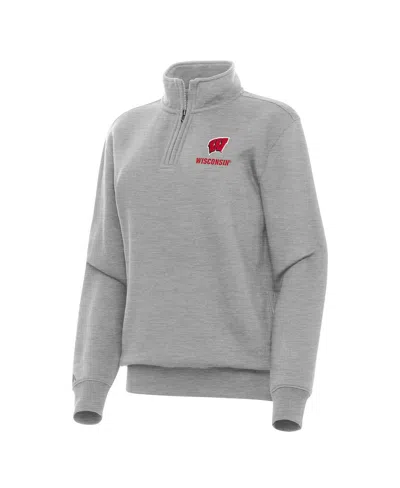 Antigua Women's Heather Gray Wisconsin Badgers Victory Quarter-zip Sweatshirt