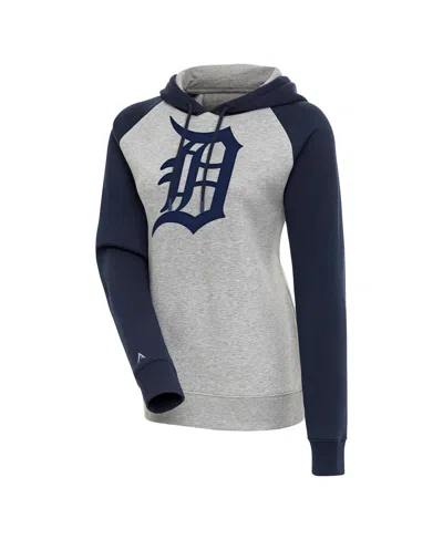 Antigua Women's Heather Gray/navy New York Yankees Victory Raglan Sleeve Pullover Hoodie In Heather Gray,navy