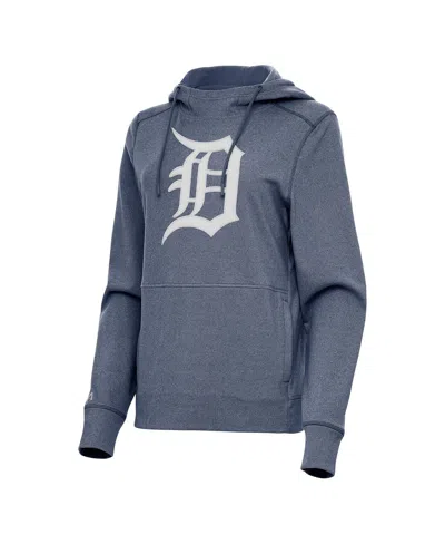 Antigua Women's Heather Navy Detroit Tigers Justice Pullover Hoodie In Blue