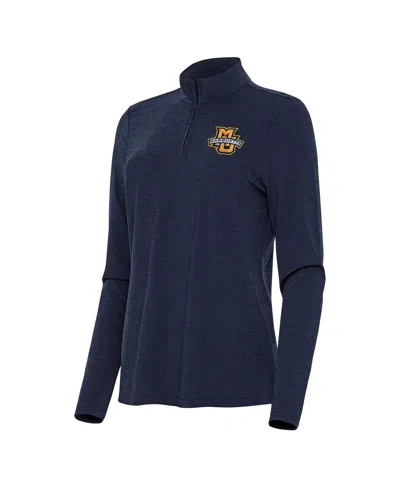 Antigua Women's Heather Navy Marquette Golden Eagles Bright Quarter-zip Top In Blue