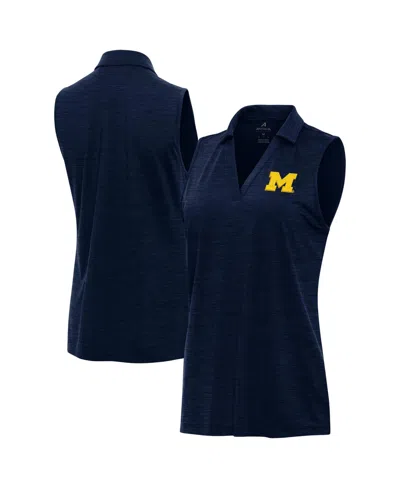 Antigua Women's Heather Navy Michigan Wolverines Layout Sleeveless V-neck Polo Shirt In Blue