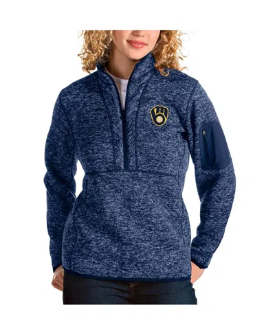 Antigua Women's Heather Navy Milwaukee Brewers Fortune Half-zip Pullover Jacket In Animal Print