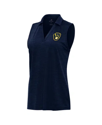 Antigua Women's Heather Navy Milwaukee Brewers Layout Sleeveless Polo Shirt In Blue