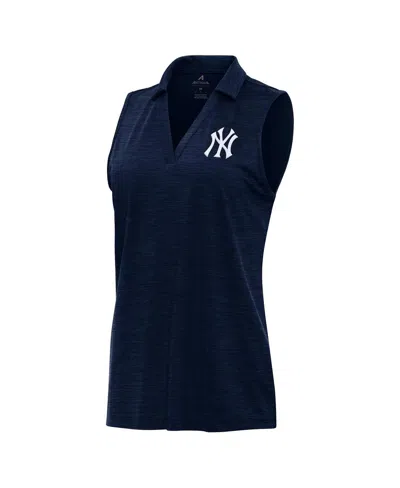 Antigua Women's Heather Navy New York Yankees Layout Sleeveless Polo Shirt In Blue
