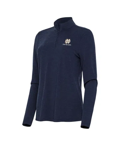 Antigua Women's Heather Navy Notre Dame Fighting Irish Bright Quarter-zip Sweatshirt In Blue