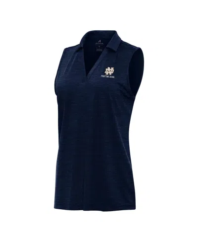 Antigua Women's Heather Navy Notre Dame Fighting Irish Layout Sleeveless V-neck Polo Shirt In Blue