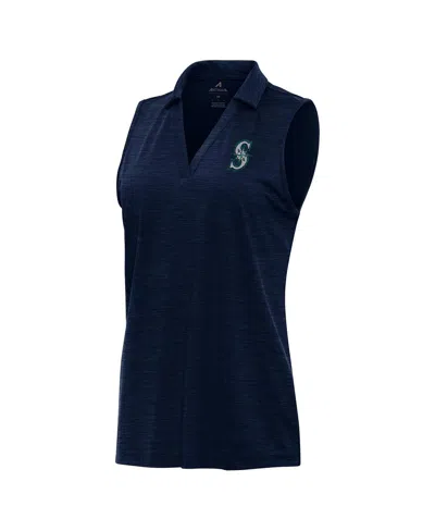 Antigua Women's Heather Navy Seattle Mariners Layout Sleeveless Polo Shirt In Blue