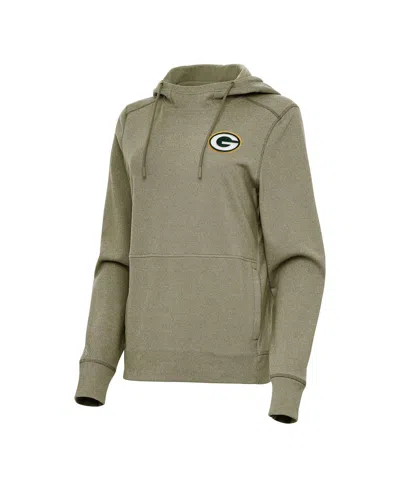Antigua Women's Heather Olive Green Bay Packers Justice Pullover Hoodie