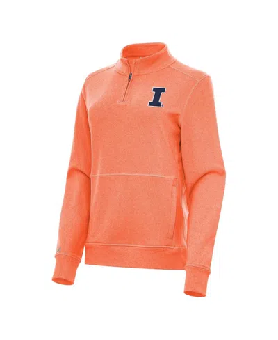 Antigua Women's Heather Orange Illinois Fighting Illini Crush Quarter-zip Fleece Sweatshirt In Brown