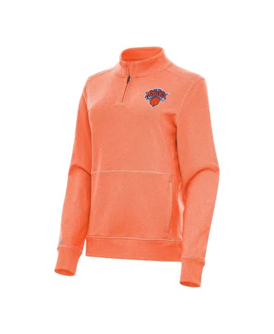Antigua Women's Heather Orange New York Knicks Crush Quarter-zip Fleece Sweatshirt