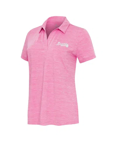 Antigua Women's Heather Pink Atlanta Braves Layout V-neck Polo Shirt
