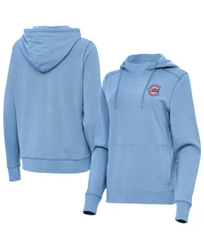 Antigua Women's Heather Powder Blue Chicago Cubs Alternate Logo Justice Pullover Hoodie