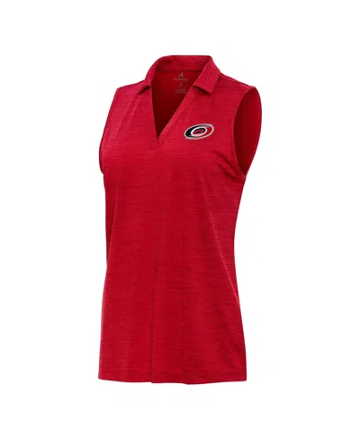 Antigua Women's Heather Red Carolina Hurricanes Layout Sleeveless V-neck Polo Shirt