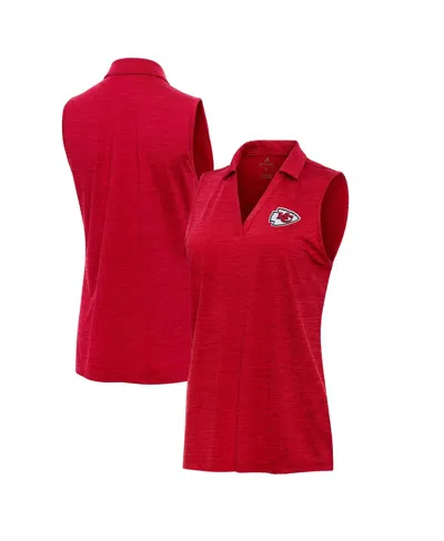 Antigua Women's Heather Red Kansas City Chiefs Layout Sleeveless V-neck Polo Shirt