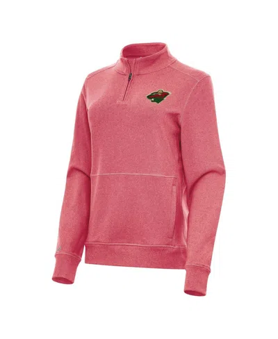 Antigua Women's Heather Red Minnesota Wild Crush Quarter-zip Fleece Sweatshirt In Pink