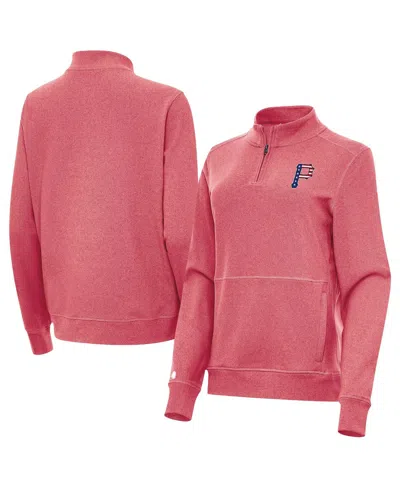 Antigua Women's Heather Red Pittsburgh Pirates Crush Stars And Stripes Team Logo Quarter-zip Pullover Sweats