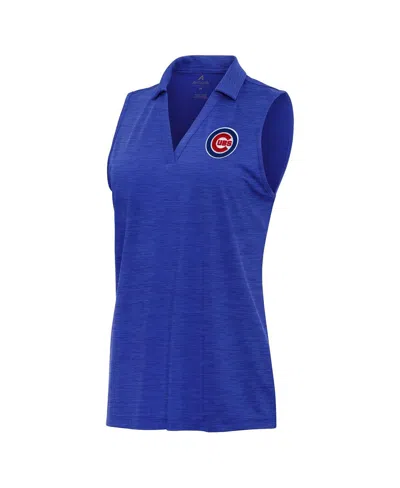 Antigua Women's Heather Royal Chicago Cubs Layout Sleeveless Polo Shirt In Blue