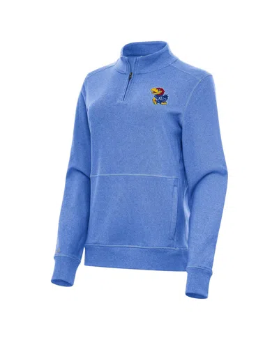 Antigua Women's Heather Royal Kansas Jayhawks Crush Quarter-zip Fleece Sweatshirt In Blue