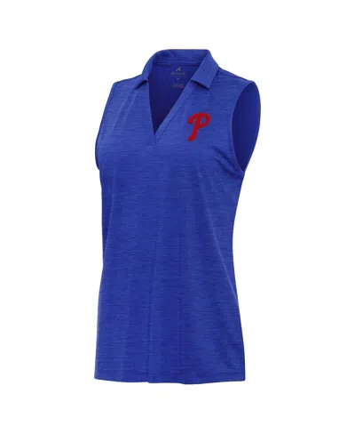 Antigua Women's Heather Royal Philadelphia Phillies Layout Sleeveless Polo Shirt In Blue
