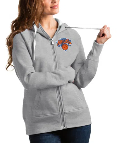 Antigua Women's Heathered Gray New York Knicks Victory Full-zip Hoodie