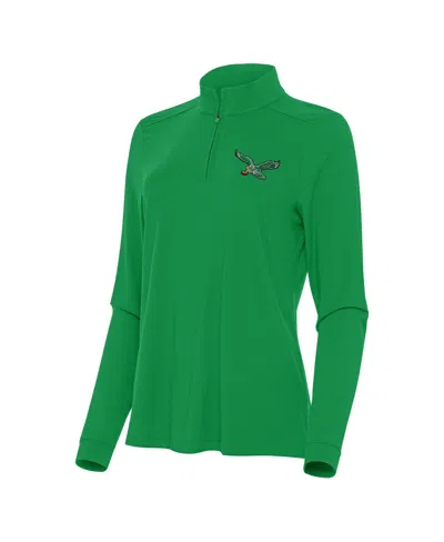 Antigua Women's Kelly Green Philadelphia Eagles Intent Quarter-zip Sweatshirt