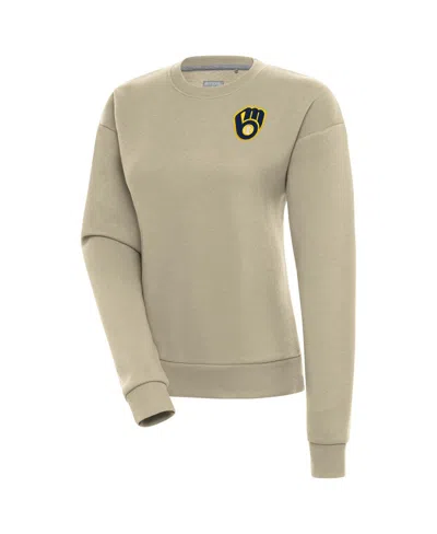 Antigua Women's Khaki Milwaukee Brewers Victory Pullover Sweatshirt In Neutral