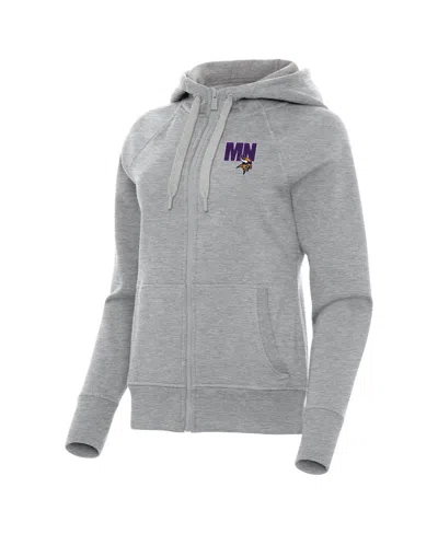 Antigua Women's Minnesota Vikings Victory Full-zip Raglan-sleeve Hoodie In Heather Gray