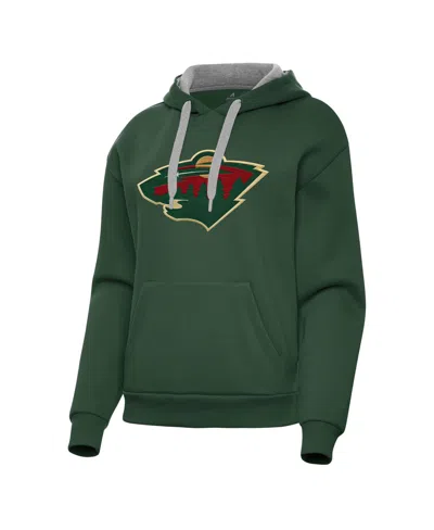 Antigua Women's Minnesota Wild Victory Brushed-back Fleece Pullover Hoodie In Green