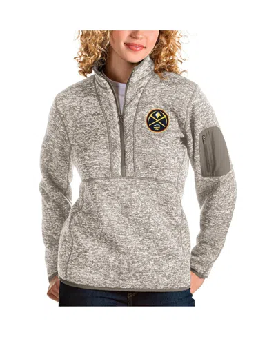 Antigua Women's Natural Denver Nuggets Fortune Quarter-zip Pullover Jacket In Gray