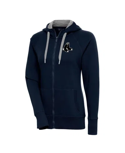 Antigua Women's Navy Boston Red Sox Brushed Metallic Victory Full-zip Hoodie In Blue