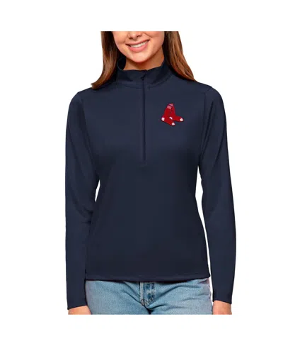 Antigua Women's Navy Boston Red Sox Tribute Quarter-zip Pullover Top In Blue