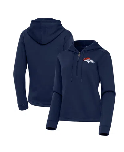 Antigua Women's Navy Denver Broncos Contemporary Quarter-zip Hoodie In Blue