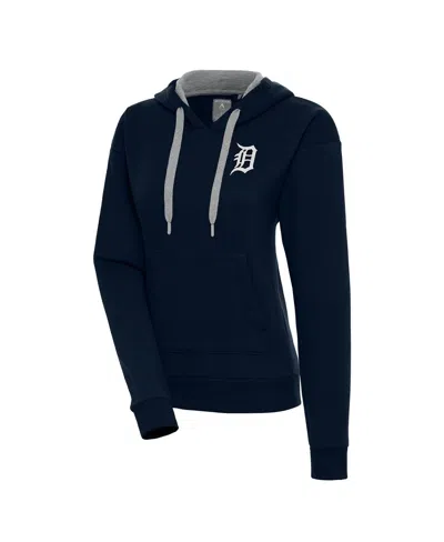 Antigua Women's Navy Detroit Tigers Brushed Metallic Victory Pullover Hoodie In Blue