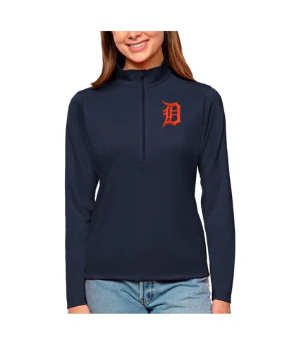 Antigua Women's Navy Detroit Tigers Tribute Quarter-zip Pullover Top In Blue