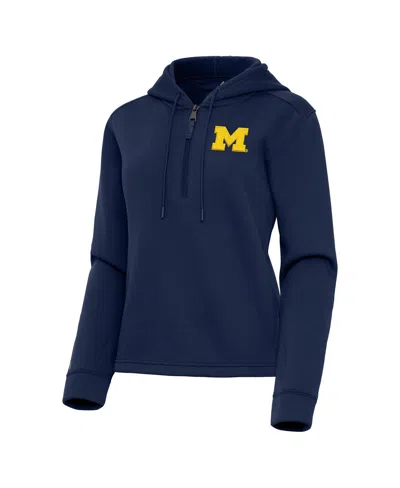 Antigua Women's Navy Michigan Wolverines Contemporary Quarter-zip Hoodie