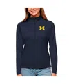 Antigua Women's Navy Michigan Wolverines Tribute Quarter-zip Pullover Top In Navy