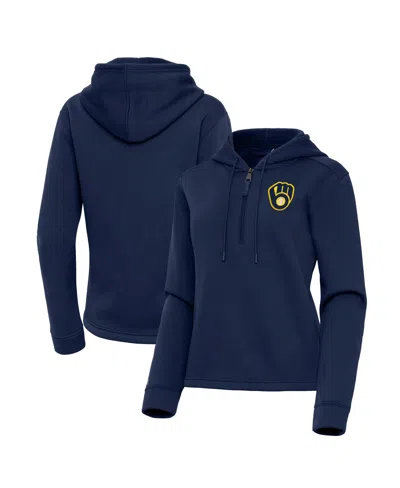 Antigua Women's Navy Milwaukee Brewers Contemporary Quarter-zip Hoodie
