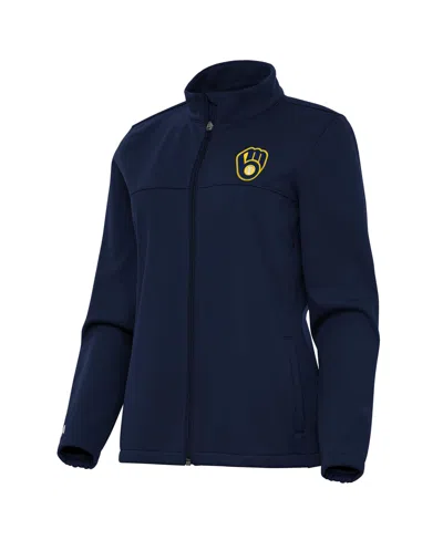 Antigua Women's Navy Milwaukee Brewers Links 2 Golf Full-zip Jacket In Blue