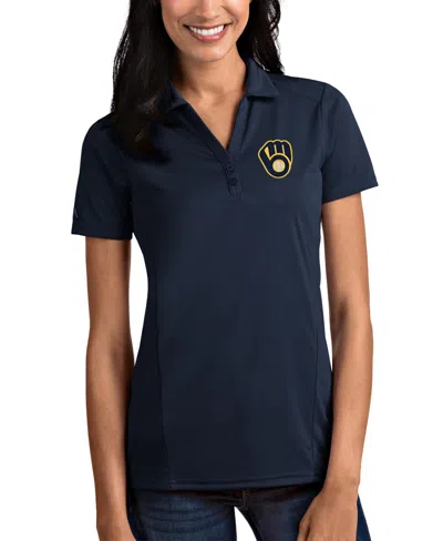 Antigua Women's Navy Milwaukee Brewers Team Tribute Polo Shirt In Blue