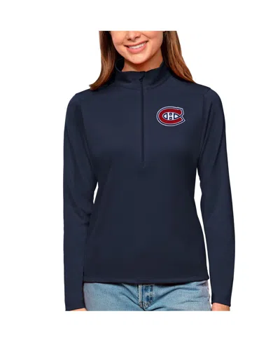 Antigua Women's Navy Montreal Canadians Tribute Quarter-zip Pullover Top In Blue