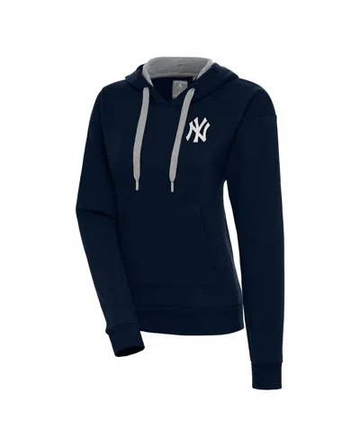 Antigua Women's Navy New York Yankees Brushed Metallic Victory Pullover Hoodie