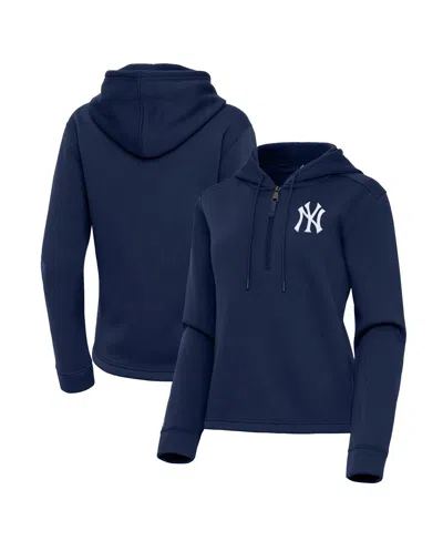Antigua Women's Navy New York Yankees Contemporary Quarter-zip Hoodie