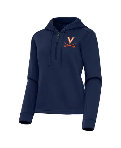 Antigua Women's Navy Virginia Cavaliers Contemporary Quarter-zip Hoodie