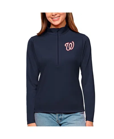 Antigua Women's Navy Washington Nationals Tribute Quarter-zip Pullover Top In Blue