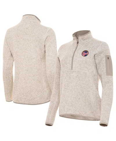 Antigua Women's Oatmeal Indiana Fever Fortune Half-zip Pullover Jacket In Neutral