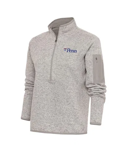 Antigua Women's Oatmeal Pennsylvania Quakers Fortune Half-zip Pullover Sweatshirt In Multi
