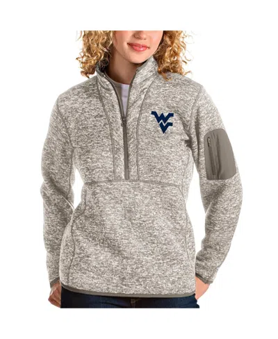 Antigua Women's Oatmeal West Virginia Mountaineers Fortune Half-zip Pullover Sweater
