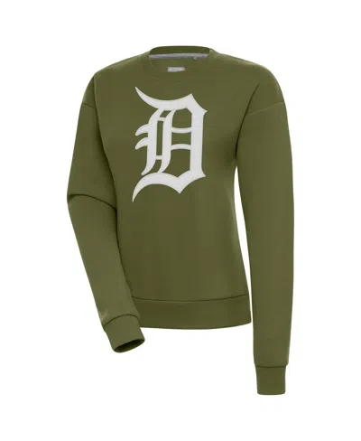 Antigua Women's Olive Detroit Tigers Victory Pullover Sweatshirt In Green