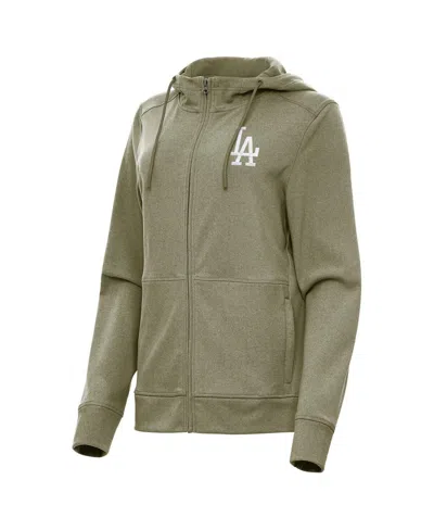 Antigua Women's Olive Los Angeles Dodgers Seeker Full-zip Hoodie Jacket In Green